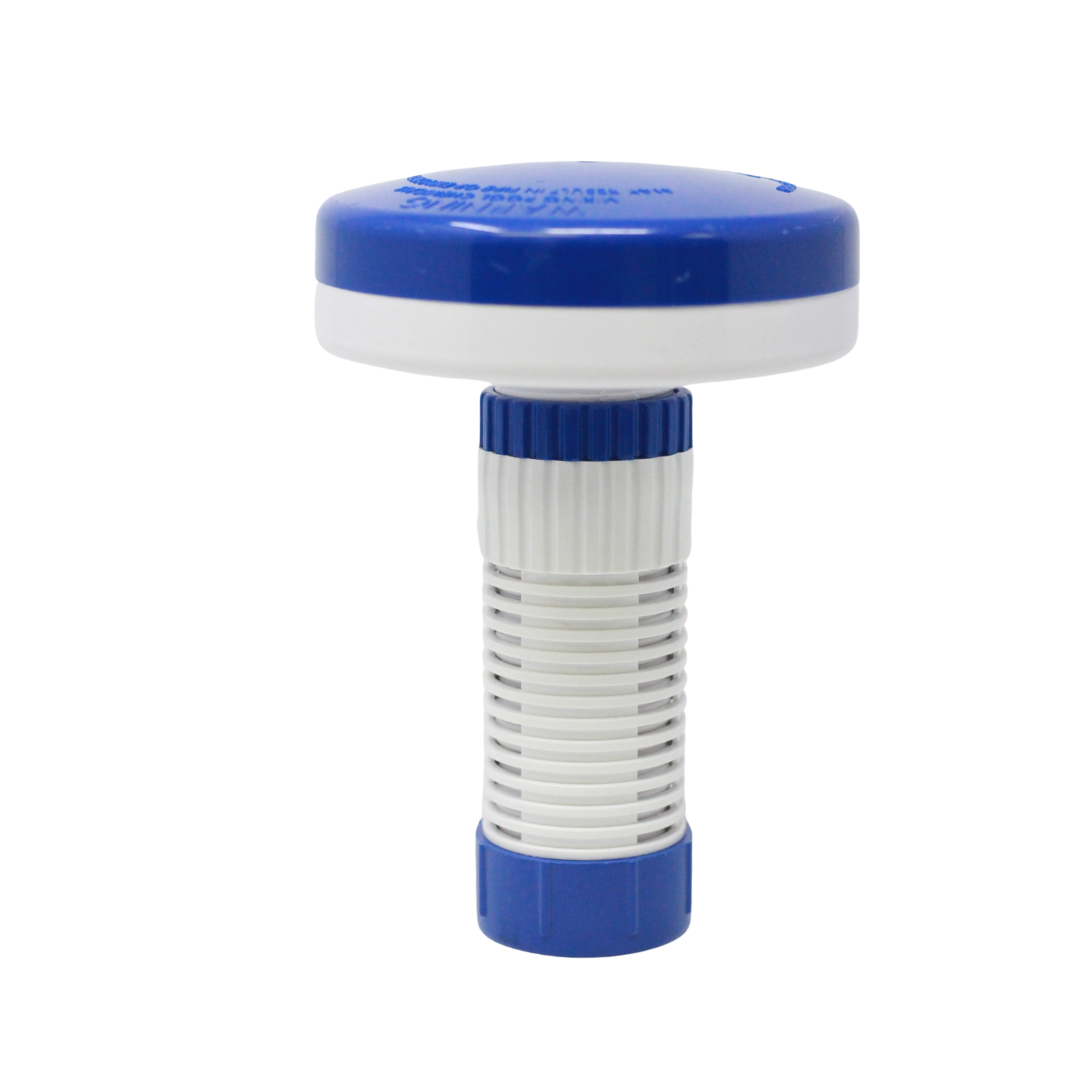 Blue and white floating chlorine dispenser